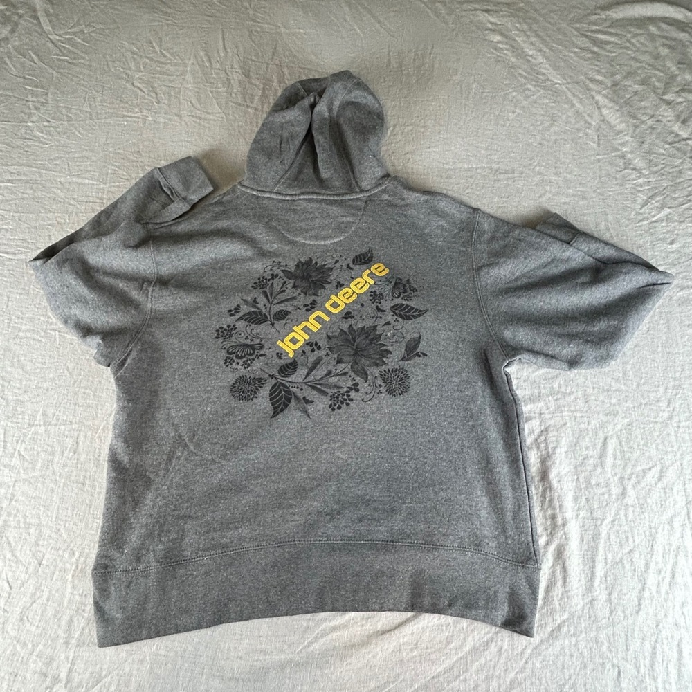 John Deere Womens Gray Floral Logo Pullover Hoodie Sweatshirt Large Heathered - Picture 2 of 8